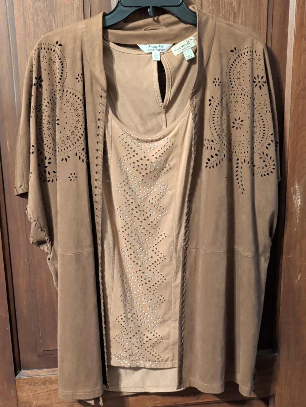 Kensie Brown Layered-Look Tunic with Stud & Laser-Cut Detail